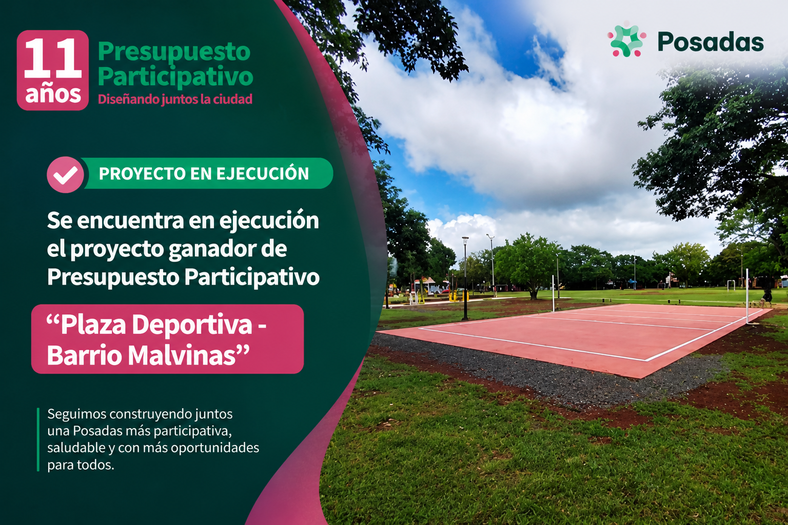 Se encuentra en ejecución el proyecto ganador de Presupuesto Participativo “Plaza Deportiva- Barrio Malvinas”